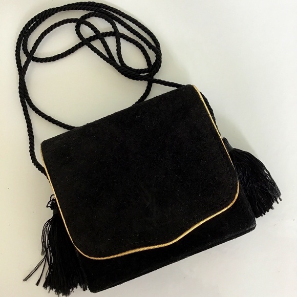 YSL Black Suede vintage mini crossbody bag with black tassels - Picture 1 of 12